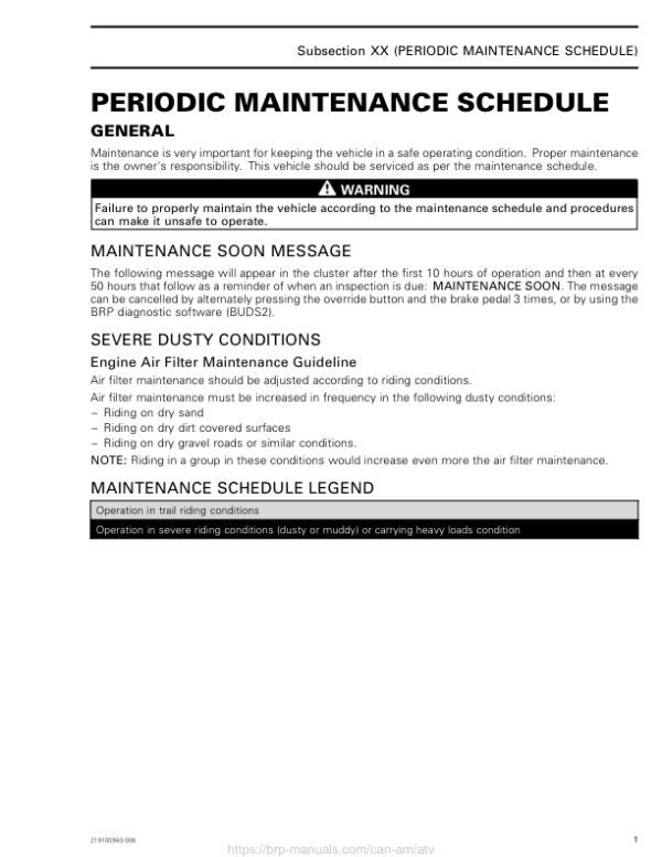 ATV MY18 Periodic Maintenance Schedule 219100885 006 Manual