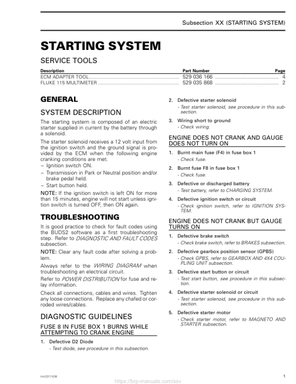 SSV 2017 Starting System (Maverick X3) Shop tmr2017 036 Manual