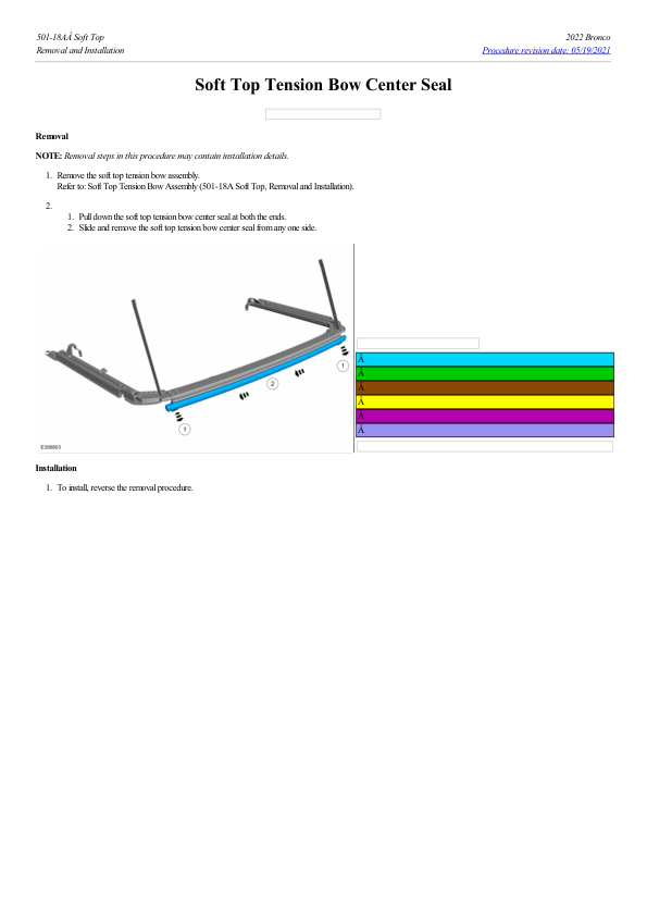 Soft Top Tension Bow Center Seal G2238314 Manual