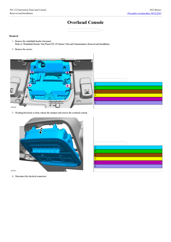 Overhead Console G2220560 Manual