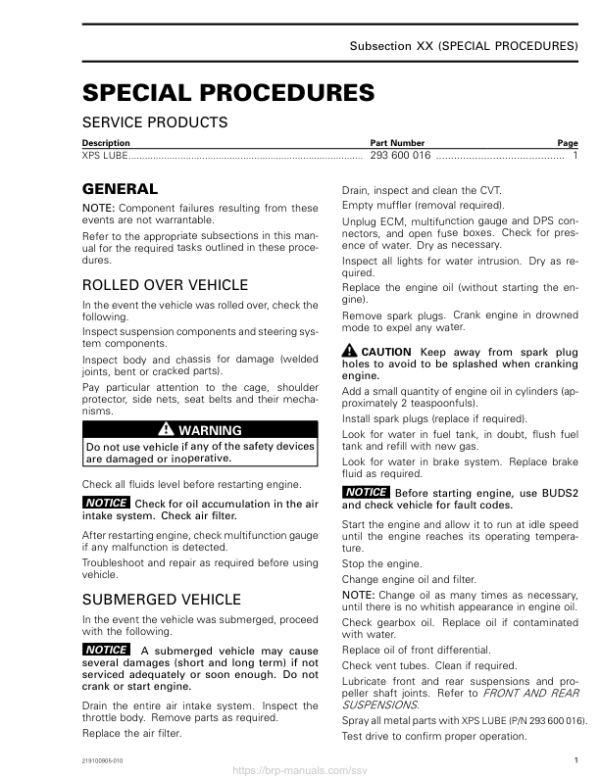 SSV 2018 SPECIAL PROCEDURES (MAVERICK TRAIL) Shop 219100905 010 Manual