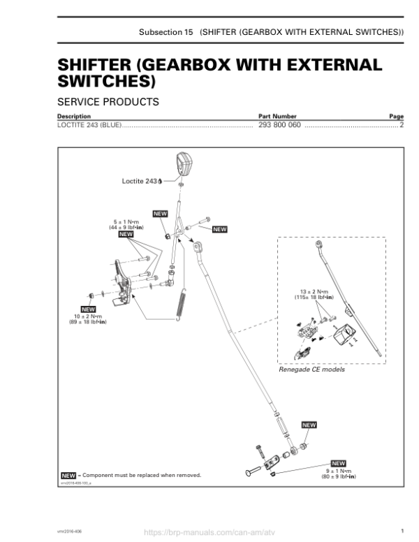 ATV Shifter (with external switches) (Renegade, Renegade X mr) Shop vmr2016 406 Manual