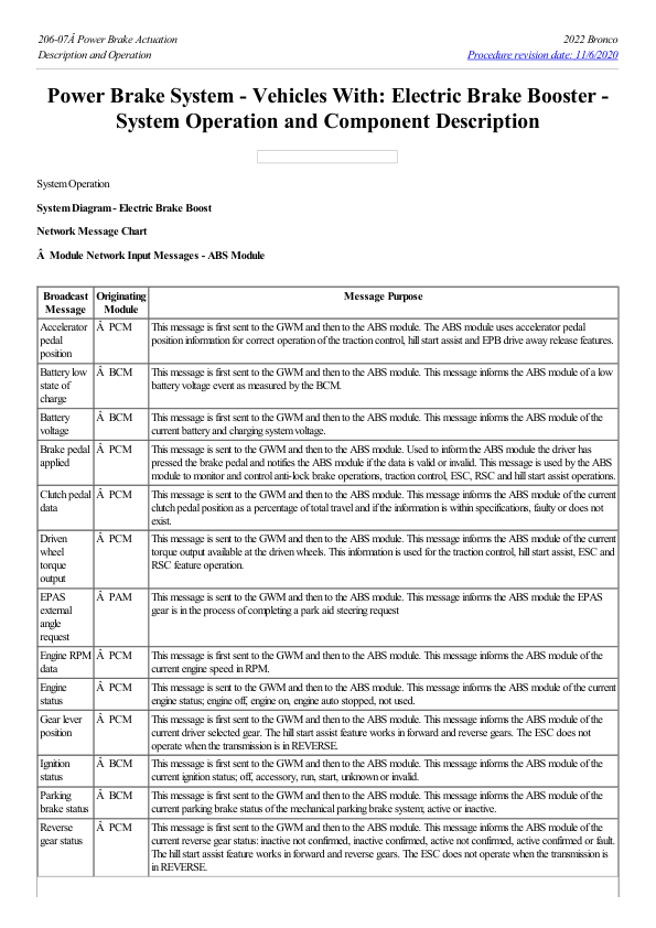 Power Brake System Vehicles With Electric Brake Booster System Operation and Component Descr Manual