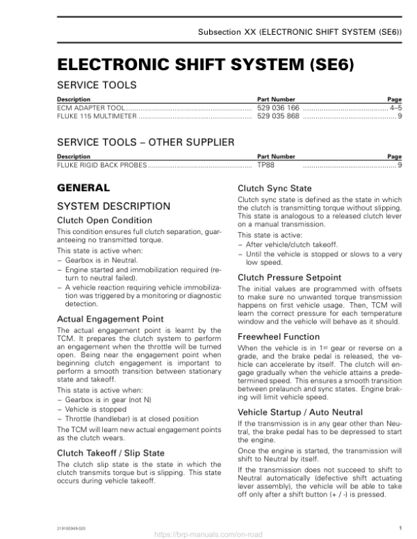 ROAD 2018 (Electronic Shift System) repair 219100949 020 Manual