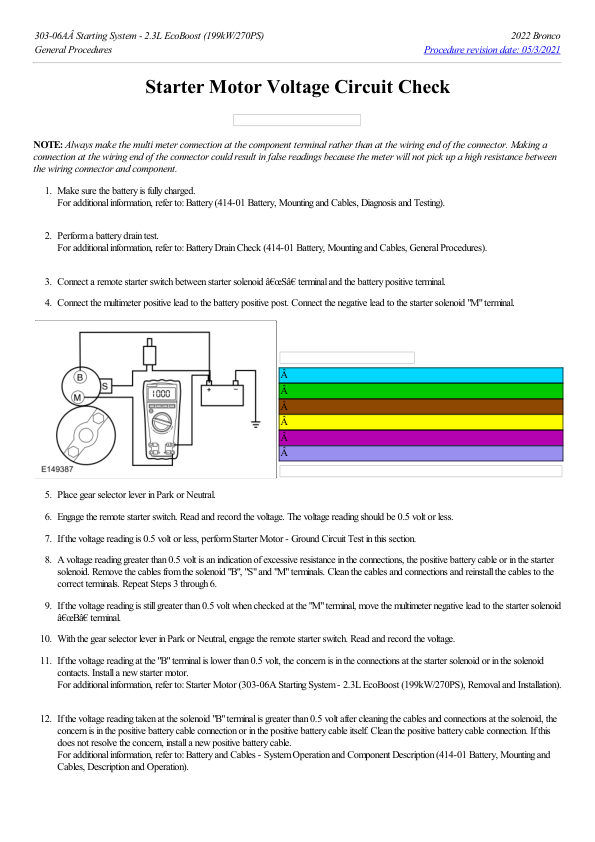 Starter Motor Voltage Circuit Check G2224170 Manual