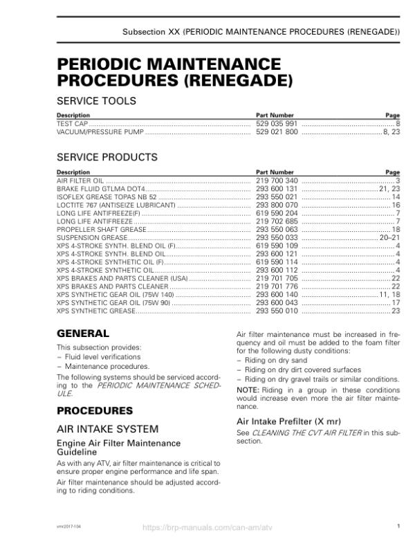 ATV Maint Proce (Ren) Shop vmr2017 104 Manual