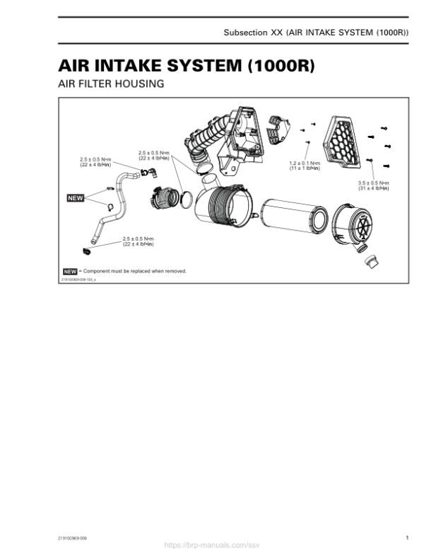 SSV 2019 Air Intake System (1000R) Maverick Trail Shop Supp 219100969 008 Manual