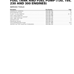 FUEL TANK AND FUEL PUMP (130, 155, 230 and 300 engines) LINE UP SEA DOO Shop Supp 219100941 034 Manual