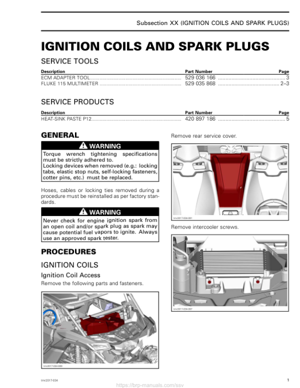 SSV 2017 Ingnition coils and Saprk plugs (Maverick X3) Shop tmr2017 034 Manual