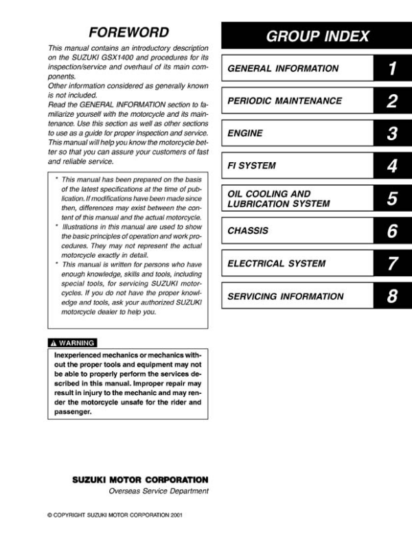 Suzuki gsx1400 Manual