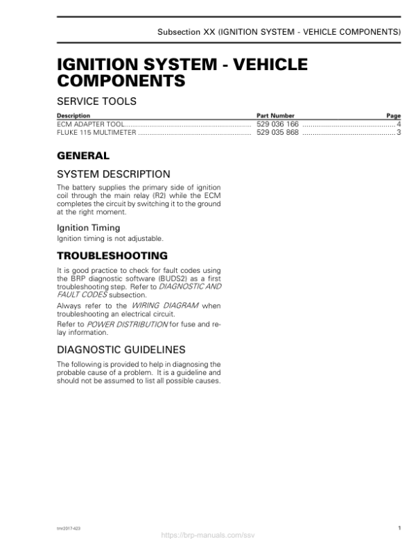 SSV 2017 Ignition System Vehicle Components (Defender HD5) Shop tmr2017 423 Manual