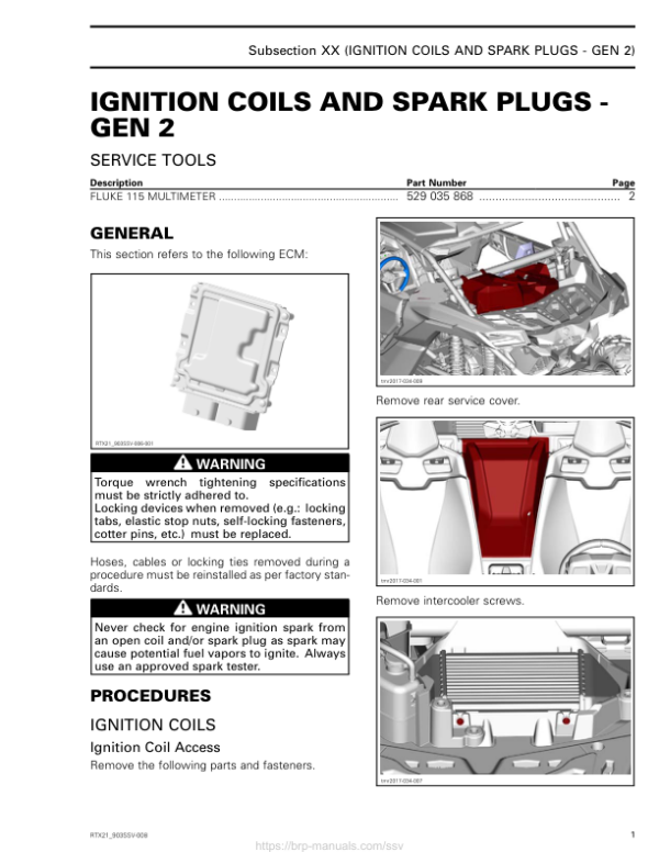 SSV 2021 Ignition Coils and Spark Plugs GEN2 Repair RTX21 903SSV 008 en Manual