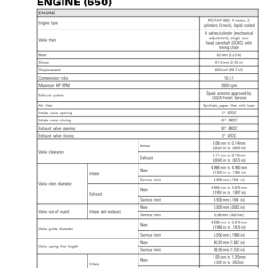 ATV MY18 Technical Specification Engine 650 219100885 060 Manual