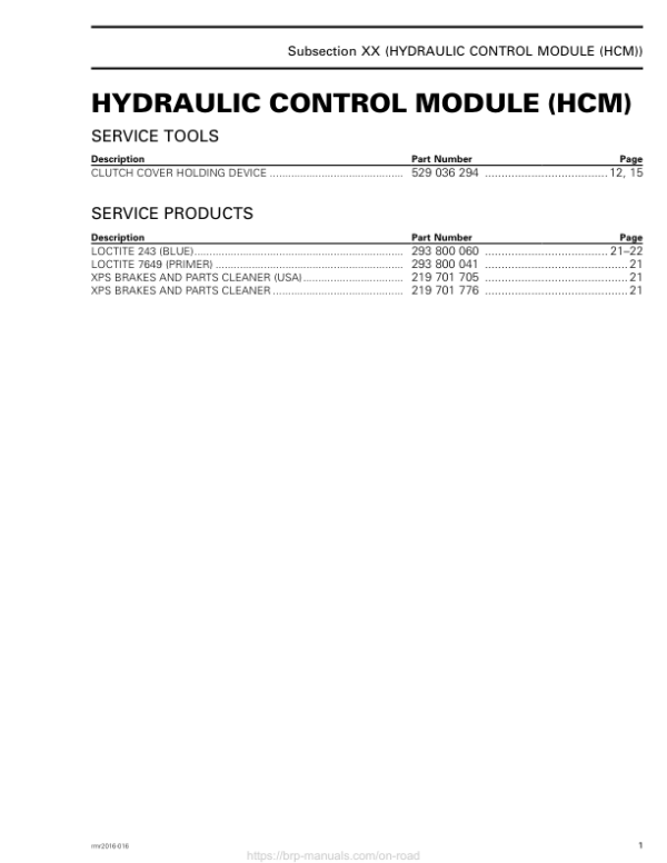 Road HCM (Engine 1330 ACE) Shop rmr2016 016 rev1 Manual