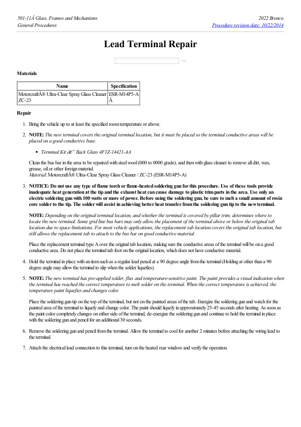 Lead Terminal Repair G2217490 Manual