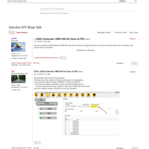 Solved 2020 Outlander XMR 850 No Dess at PDI BRP Community Manual