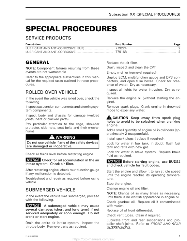 SSV 2020 Special Procedure (Trail Sport) 219101008 006 Manual