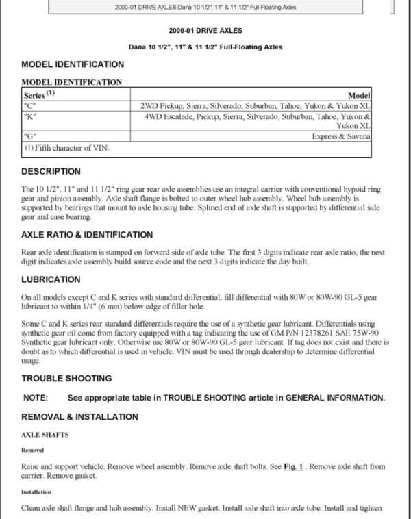 2000 DANA FULL FLOATING AXLE Manual