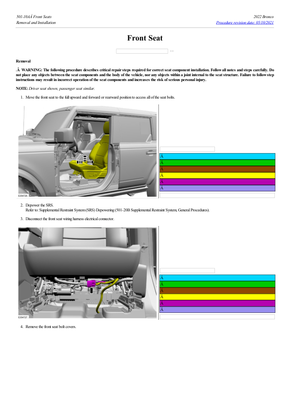 Front Seat G2218716 Manual