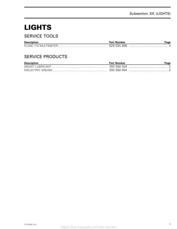 ATV 2018 Lights (New T3) Shop 219100881 019 Manual