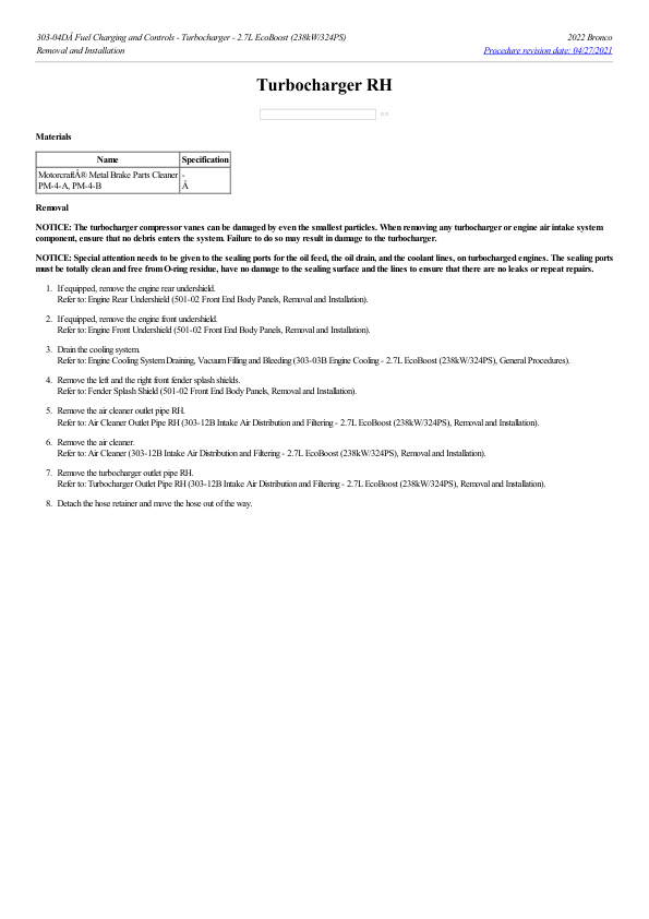 Turbocharger RH G2193108 Manual