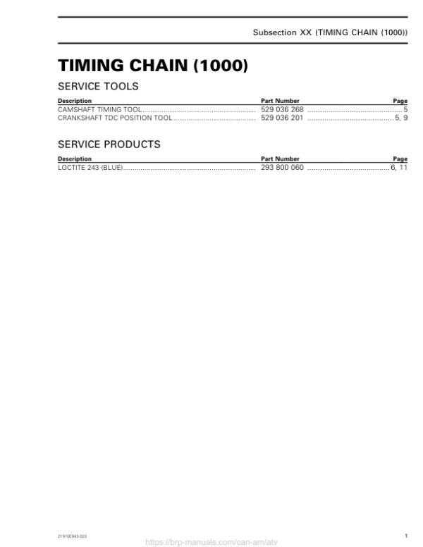 ATV MY18 Timing Chain (1000) 219100885 023 Manual