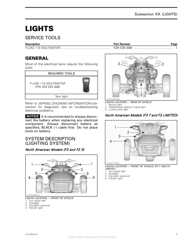 ROAD 2018 (Lights) repair 219100949 016 Manual