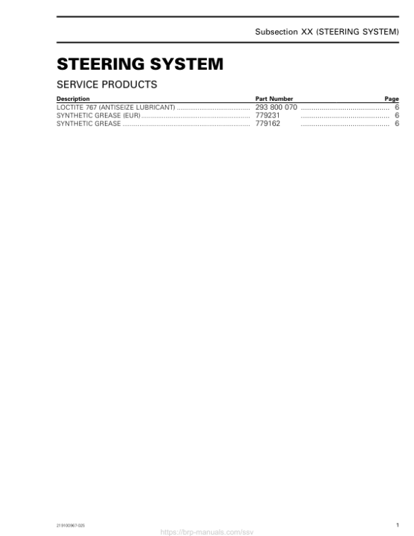 SSV 2019 Steering System 219100967 025 Manual