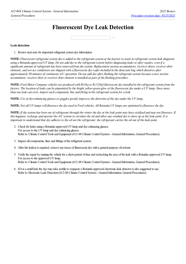 Fluorescent Dye Leak Detection G2229736 Manual