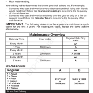 Maintenance Schedule 900 ACE Manual