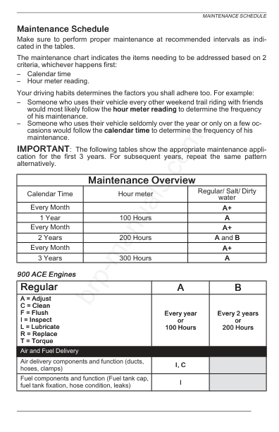 Maintenance Schedule 900 ACE Manual