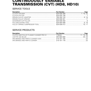 SSV 2019 Continuously Variable Transmission (CVT) (HD8, HD10) 219100967 020 Manual