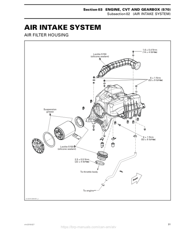 ATV Air Intake System (OUTLANDER L) Shop vmr2016 027 en Manual