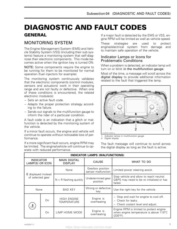 Road Diagnostic and fault codes (T and Limited) Shop rmr2016 111 Manual