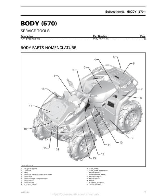 ATV Body (570) (Outlander X mr) Shop supplement vmr2016 314 Manual