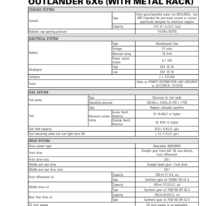 ATV 2020 Tech Specs Outlander 6x6 (Metal Rack) Shop Supp vmr2020 022 Manual