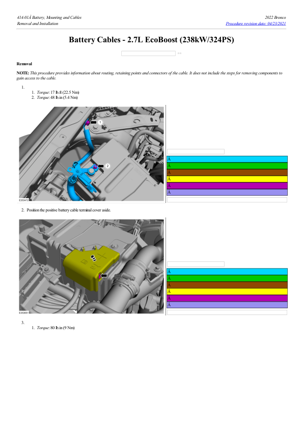 Battery Cables 2.7L EcoBoost (238kW 324PS) G2223034 Manual