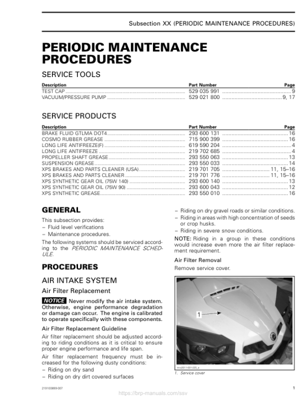 SSV Maintenance Procedure (Commander) Shop Supp. 219100899 007 Manual