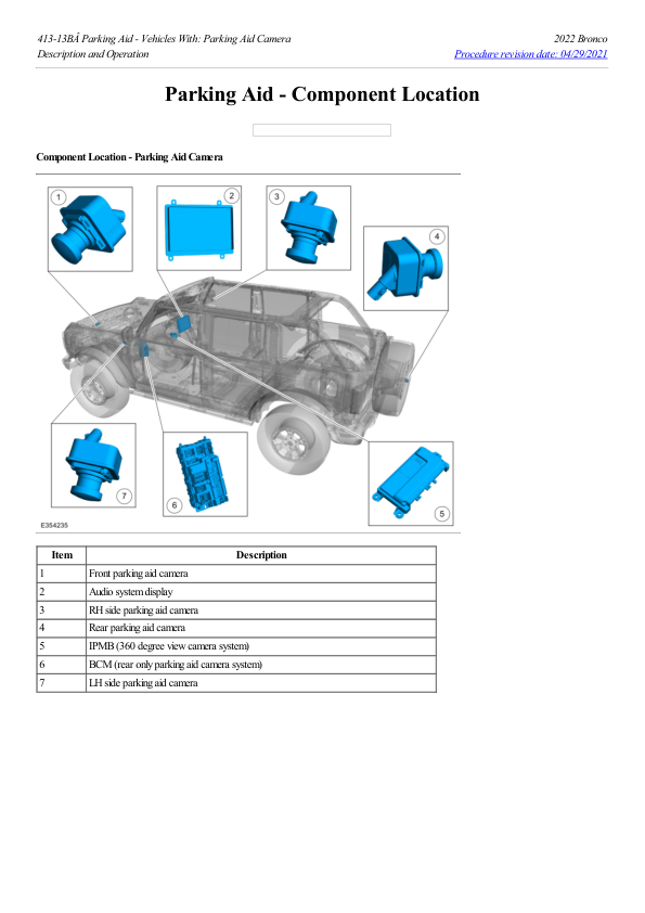 Parking Aid Component Location G2217560 Manual