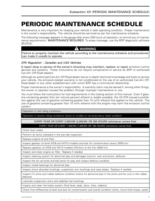 SSV Defender MY20 Maintenance schedule 219101028 003 en Manual