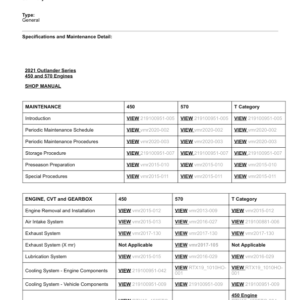 2021 ATV Outlander Series 450 570 (Table of Contents) 137540 SM51Y021 en Manual