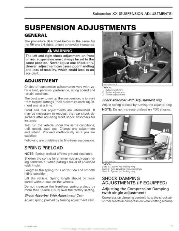 ATV 2019 Suspension Adjustments Outlander Shop Supp 219100951 026 Manual