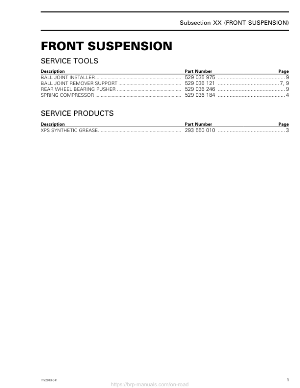 ROADSTER Front Suspension (RS RT ST) 2017 Shop 034EYDAA2 SM61Y013S09 en Manual