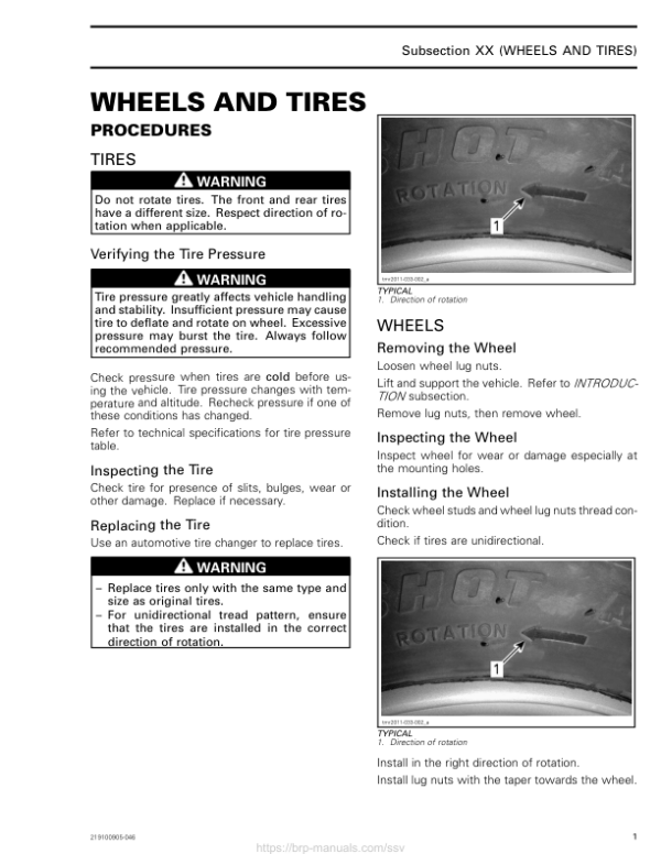 SSV 2018 Wheels and Tires (MAVERICK TRAIL) Shop 219100905 046 Manual