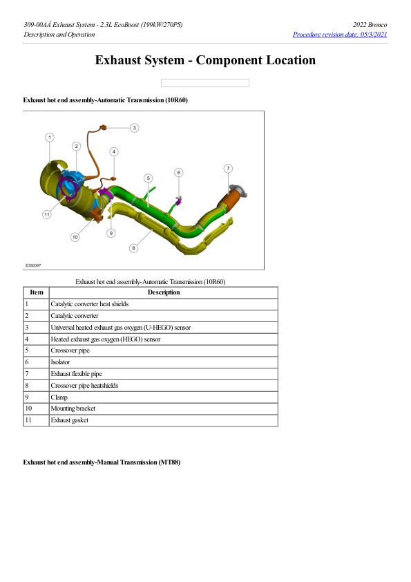 Exhaust System Component Location G2221933 Manual