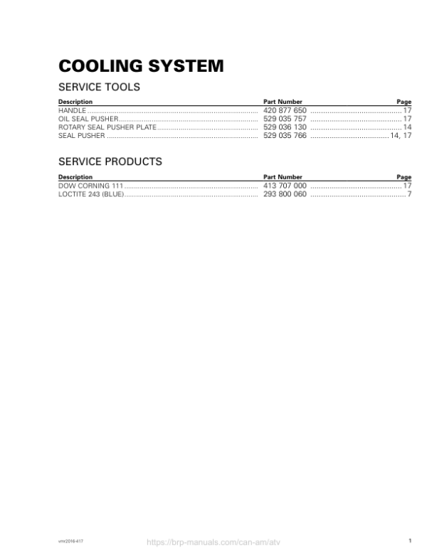 ATV Cooling system (Renegade, Renegade X mr) Shop vmr2016 417 Manual