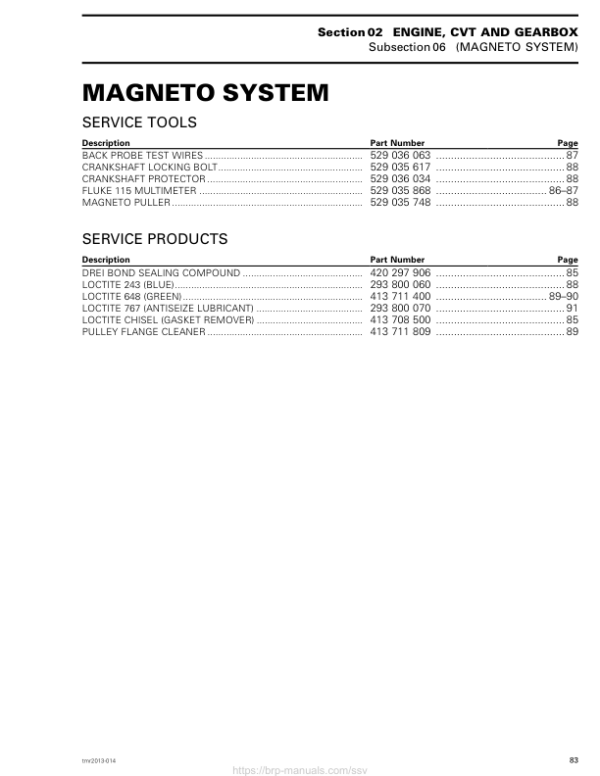 SSV S02 SS06 Magneto System Shop Commander Version 9BA tmr2013 014 Manual