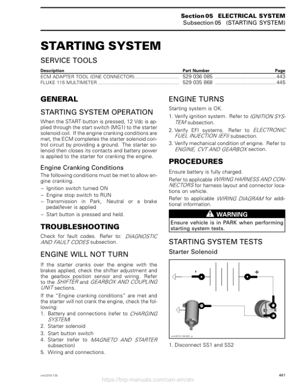 ATV 2015 OUTLANDER 6X6 (Starting System) Shop 04cF9UAAU SM51Y015S01 vmr2015 135 Manual