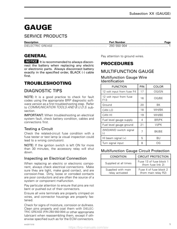 SSV 2017 Gauge (Traxter T) Shop tmr2017 310 Manual