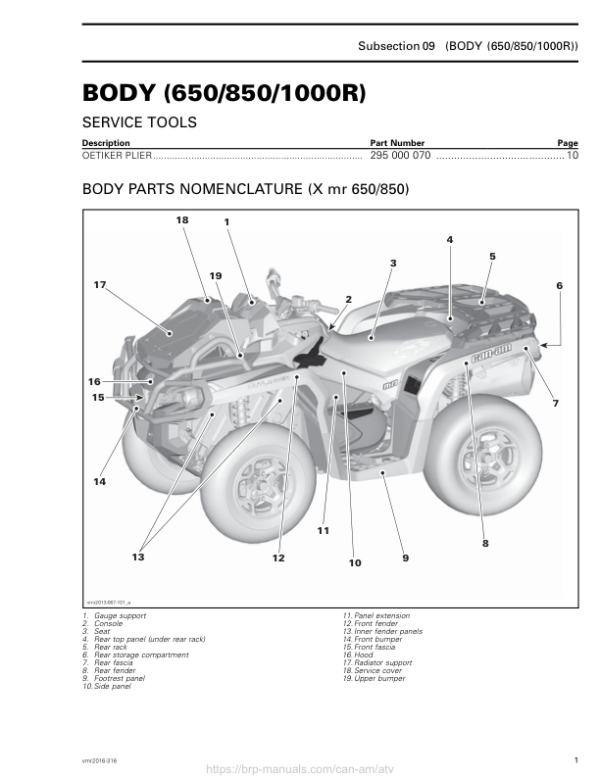 ATV Body (650 850 1000R) (Outlander X mr) Shop supplement vmr2016 316 Manual